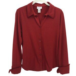 Ann Taylor Loft Burgundy Collared Long Sleeve Button-Down Shirt Size M
